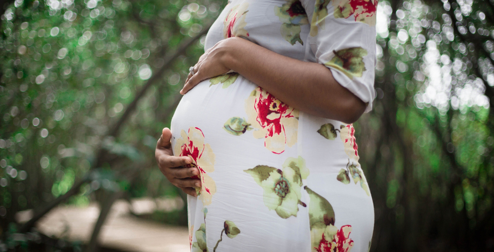 Standing,Married,Pregnant,Mother,Lady,Woman,In,White,Gown,Hold